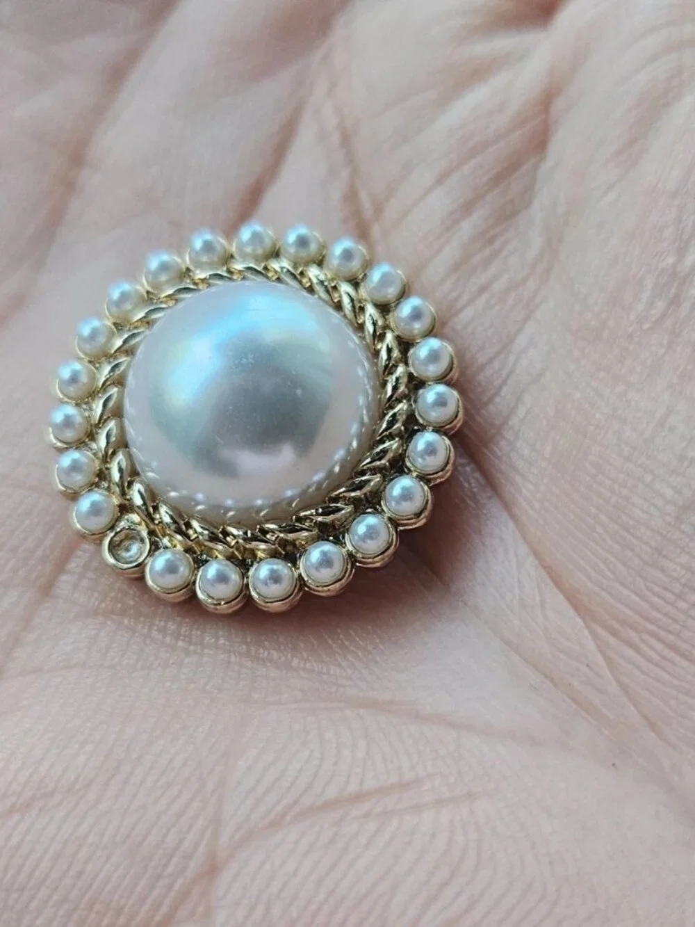 GH18 Sewing Button Faux Pearl Round Gold Tone fashion Jewelry Coat Button X3